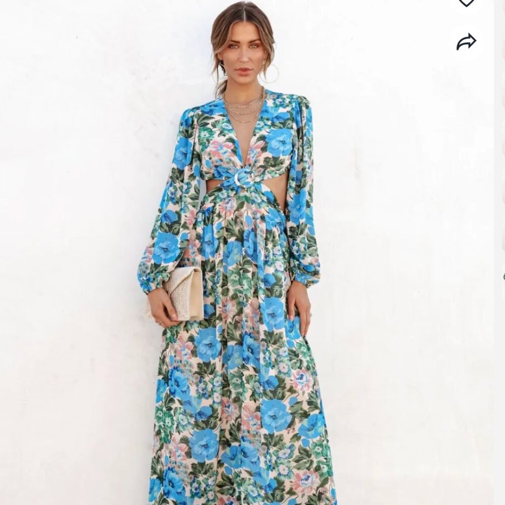 Vici Make Me Blush Floral Cutout Maxi Dress, Large